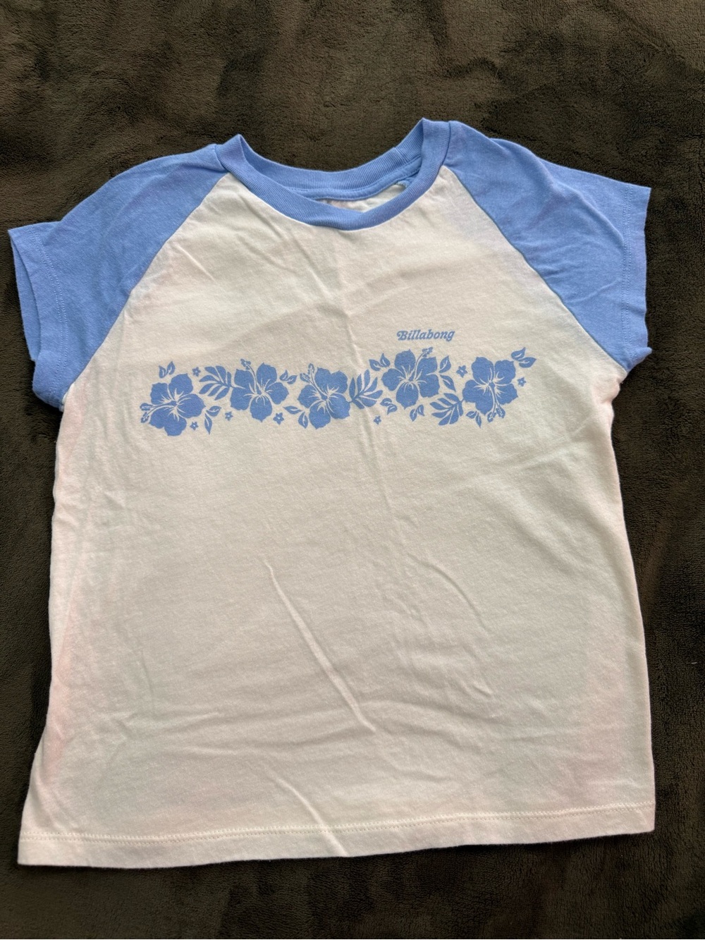 Billabong White Baby Style Tee with Light Blue Floral Raglan Sleeves